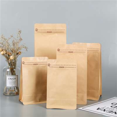 Food Grade kraft paper stand up coffee bag with valve and flat bottom aluminum foil inside and zipper top