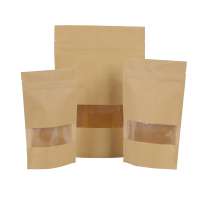 Kraft paper stand up pouch bag with window and zipper top