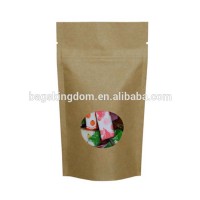 Top zipper kraft paper bag with window and zipper rice paper stand pouch