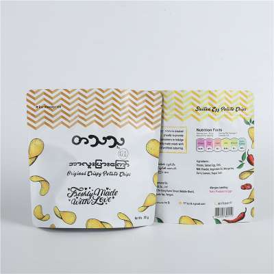 Customized food grade stand up bags aluminum foil zipper pouch potato chips snack packaging bag